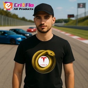 Tricou Tesla Sarpe Galben Asteptand Sa Atace | Unisex Dama si Barbat - Img 2