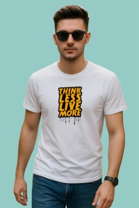 Tricou Think Less Live More Font Gri Picaturi V2, din bumbac 100% , tricou alb pentru Copii | Dama | Barbat - Img 3