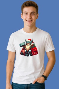 Tricou Thor Christmas Barbă Alba Cu Decoratii, din bumbac 100%, tricou alb, Copii | Dama | Barbat - Img 2