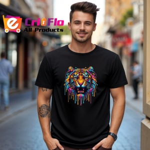 Tricou Tigru pop art imagine salbatica si plina de energie Copii | Dama | Barbat, culoare negru - Img 6