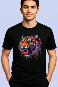 Tricou Tigru rosu galben in stil graffiti urban Copii | Dama | Barbat, culoare negru - Img 2