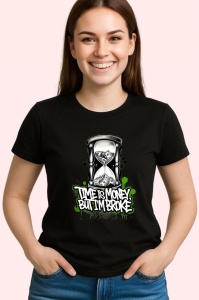 Tricou Time Is Money But Im Broke Clepsidra, Copii | Dama | Barbat, culoare negru - Img 4