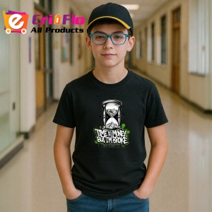 Tricou Time Is Money But Im Broke Clepsidra, Copii | Dama | Barbat, culoare negru - Img 13