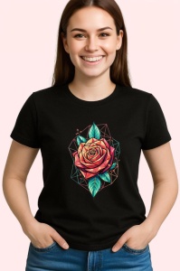 Tricou Trandafir Poligonal Arta Digitala, Copii | Dama | Barbat, culoare negru - Img 4