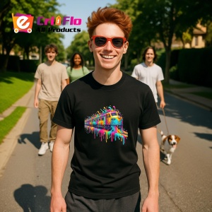 Tricou Tren in miscare cu vopsea curcubeu si splash Copii | Dama | Barbat, culoare negru - Img 4