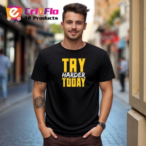 Tricou Try Harder Today Text Galben 3D V2, din bumbac 100%, tricou negru Copii | Dama | Barbat - Img 5