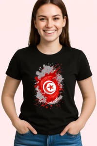 Tricou Tunisia Steag Splash Art, Copii | Dama | Barbat, culoare negru