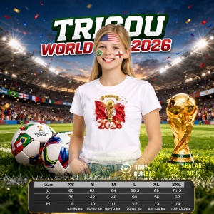 Tricou Tunisia World Cup 2026 Fifa V2, din bumbac 100%, tricou alb, Copii | Dama | Barbat - Img 8