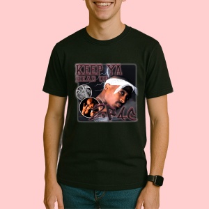 Tricou Tupac Keep Ya Head Up, muzica Rap, Dama | Barbat | Copii, Culoare Negru - Img 3