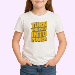 Tricou Turn The Pain Into Power Text Galben Bold, din bumbac 100% , tricou alb pentru Copii | Dama | Barbat - Img 2