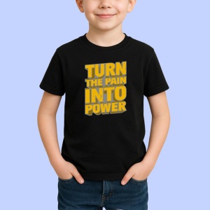 Tricou Turn The Pain Into Power Text Galben Bold, din bumbac 100%, tricou negru Copii | Dama | Barbat