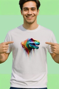 Tricou Tyrannosaurus rex in culori curcubeu fundal alb Copii | Dama | Barbat - Img 2