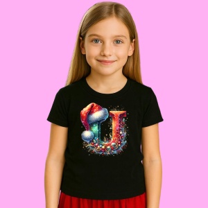 Tricou U Litere Alfabet Craciun Impodobite Cu Decoratiuni, din bumbac 100% Copii | Dama | Barbat - Img 2