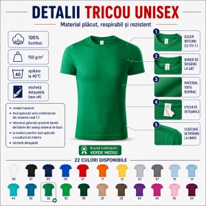 Tricou unisex damă și bărbat, 100% bumbac, mărimi XS–4XL, 22 culori disponibile - Img 5