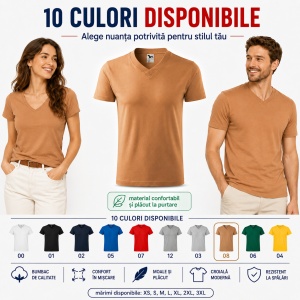 Tricou Unisex Damă și Bărbat Malfini 102, Guler în V, 100% Bumbac, 160 g/m², XS–3XL