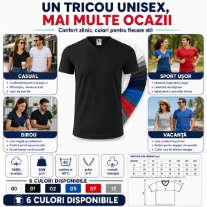 Tricou Unisex Malfini 111 Heavy V-Neck din 100% Bumbac, 200 g/m², Mărimi S–4XL - Img 5