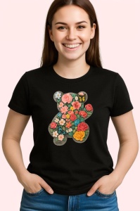 Tricou Urs compus din flori, Copii | Dama | Barbat , tricou negru - Img 3