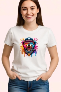 Tricou Urs cu sapca si lant stil hip hop fundal alb Copii | Dama | Barbat - Img 3