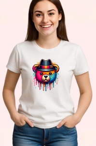 Tricou Urs panda cu palarie fedora si vopsea colorata Copii | Dama | Barbat - Img 3