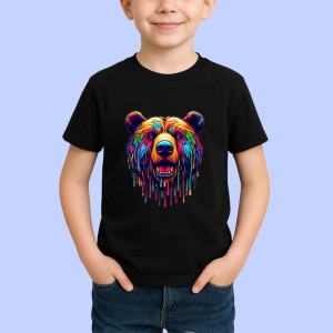 Tricou Urs salbatic curcubeu in fundal alb Copii | Dama | Barbat, culoare negru - Img 3