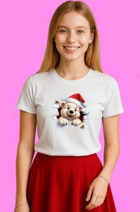 Tricou Ursulet Alb Cu Zapada Craciun, din bumbac 100% Copii | Dama | Barbat - Img 3