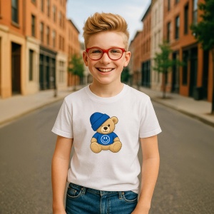 Tricou Ursulet Albastru cu emoji happy - Copii | Dama | Barbat - Img 2
