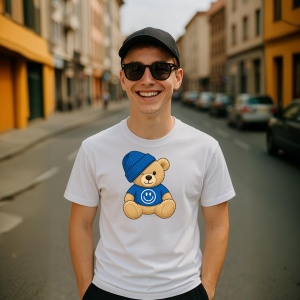 Tricou Ursulet Albastru cu emoji happy - Copii | Dama | Barbat - Img 7