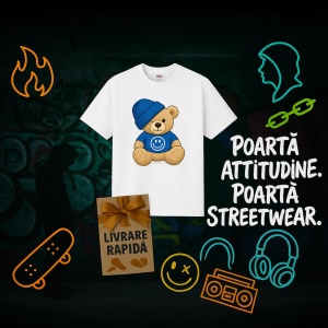 Tricou Ursulet Albastru cu emoji happy - Copii | Dama | Barbat - Img 13
