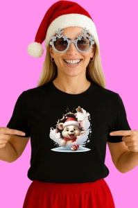 Tricou Ursulet Cu Globuri Craciun, din bumbac 100% Copii | Dama | Barbat - Img 3