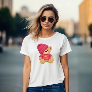 Tricou Ursulet Roz Happy - Copii | Dama | Barbat - Img 5
