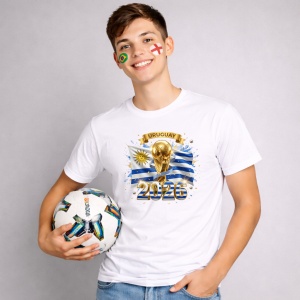 Tricou Uruguay World Cup 2026 Fifa V2, din bumbac 100%, tricou alb, Copii | Dama | Barbat - Img 2