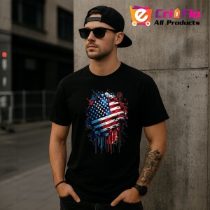 Tricou USA Steag Splash Art, Copii | Dama | Barbat, culoare negru