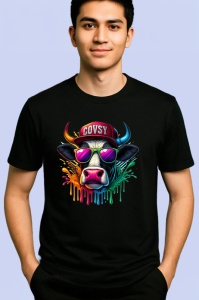 Tricou Vaca cu sapca si ochelari stil hip hop Copii | Dama | Barbat, culoare negru - Img 2
