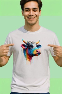 Tricou Vaca multicolora ferma reinterpretata in stil modern Copii | Dama | Barbat - Img 2