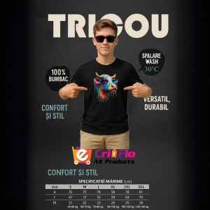 Tricou Vaca multicolora ferma reinterpretata in stil modern Copii | Dama | Barbat, culoare negru - Img 6