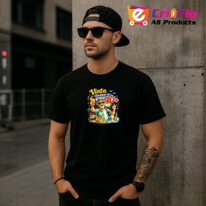 Tricou Viata Incepe La 70 Ani Barbat La Plaja V2, din bumbac 100%, tricou negru Dama | Barbat - Img 7