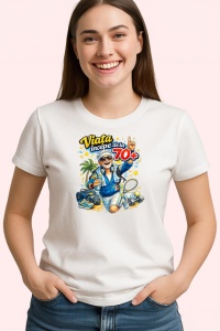 Tricou Viata Incepe La 70 Ani Barbat Vacanta V1, din bumbac 100% , tricou alb pentru Dama | Barbat - Img 2