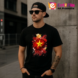 Tricou Vietnam Steag Splash Art, Copii | Dama | Barbat, culoare negru - Img 6