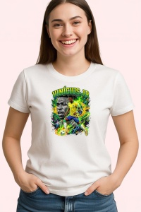 Tricou Vinicius Jr Brazilia Vedeta Fotbal Real, din bumbac 100% , tricou alb pentru Copii | Dama | Barbat - Img 2