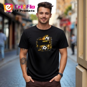 Tricou Viu Pentru Fotbal Minge Flacari V1, din bumbac 100%, tricou negru Copii | Dama | Barbat - Img 5