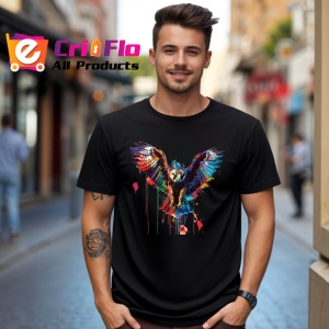 Tricou Vultur cu aripi desfacute fundal alb Copii | Dama | Barbat, culoare negru - Img 6