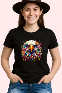 Tricou Vultur realist in culori vibrante fundal alb Copii | Dama | Barbat, culoare negru - Img 3