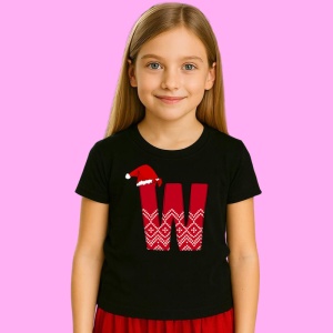 Tricou W Litera Rosie Cu Caciulita Si Inimioare Albe, din bumbac 100% Copii | Dama | Barbat