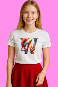 Tricou W Litere Alfabet Craciun Impodobite Cu Decoratiuni, din bumbac 100% Copii | Dama | Barbat - Img 3