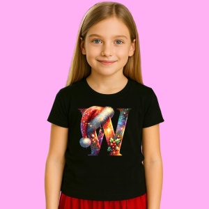 Tricou W Litere Alfabet Craciun Impodobite Cu Decoratiuni, din bumbac 100% Copii | Dama | Barbat - Img 2