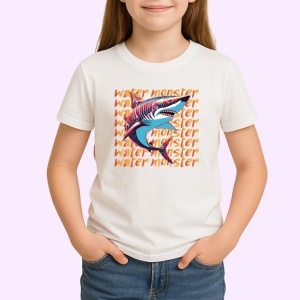 Tricou Water Monster Rechin Albastru Valuri, din bumbac 100% , tricou alb pentru Copii | Dama | Barbat - Img 2