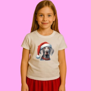 Tricou Weimaraner Craciun Cu Caciula Mos, din bumbac 100%, tricou alb, Copii | Dama | Barbat