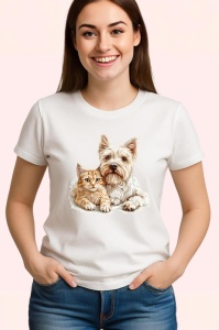 Tricou West Highland White Terrier si pisica portocalie adorabili impreuna Copii | Dama | Barbat Barbat - Img 3
