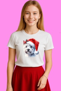Tricou Westie Craciun Pufos, din bumbac 100%, tricou alb, Copii | Dama | Barbat - Img 3