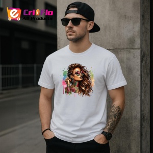 Tricou windswept long hair sunglasses tattooed, par in vant si ochelari fata tatuata, Copii | Dama | Barbat - Img 5